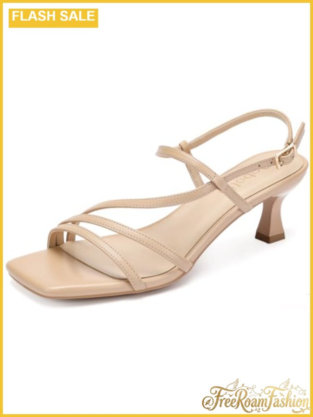 Faux Leather Square Toe Kitten Heel Slingback Sandals